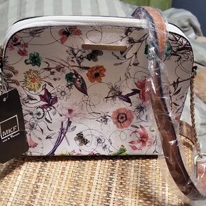 Floral Crossbody Bag - White and Brown